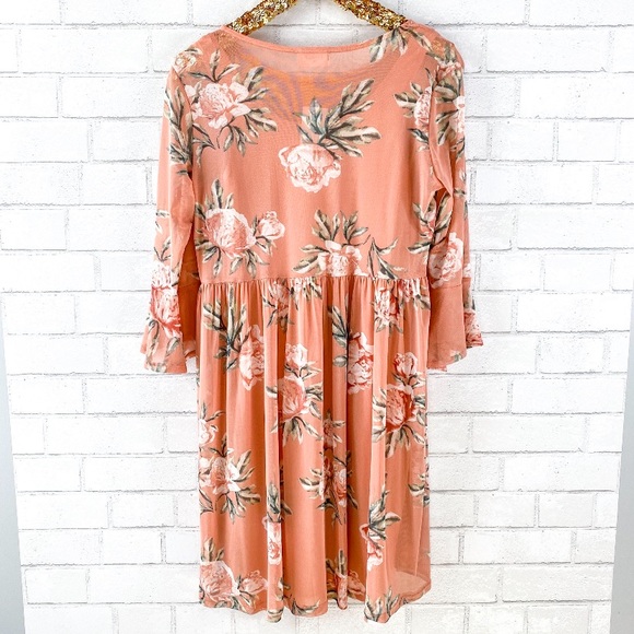 Everly Peach Floral Babydoll Dress - Picture 5 of 6